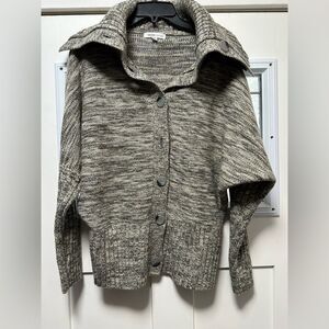 Wow Couture Sweater. Grey Batwing Button Up Cardigan Shawl Collar